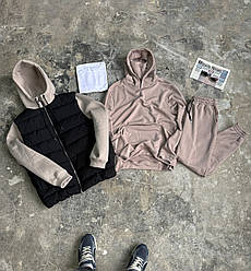 Комплект куртка Infinity + костюм бежевий базовий петля без начосу на весну осінь + БІЛА ФУТБОЛКА У ПОДАРУНОК giraffee