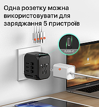 Універсальний адаптер для подорожей чорний USB TYPE C Travel Adapter Перехідник для всіх типів розеток, фото 4