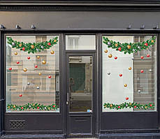 Новорічні наліпки на стіну Різдвяна Гірлянда Рамка Святковий декор для дому розмір листа  M 1100х500мм