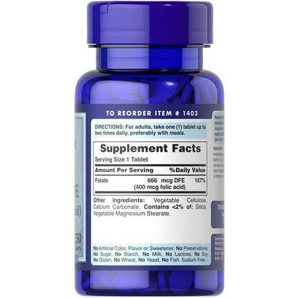 Фолієва кислота Puritan's Pride Folate 666 mcg DFE 250 таб., фото 2