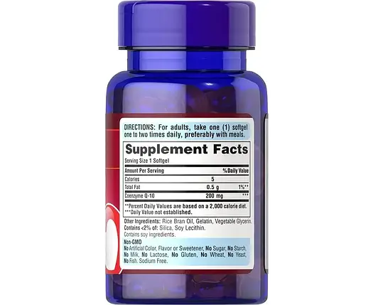 Коензим Puritan's Pride Q-SORB™ Co Q-10 200 мг 30 капс., фото 2