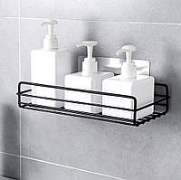 Пряма металева полиця для ванної кімнати, кухні, настінна полиця на липучках (чорний)