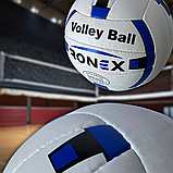 М'яч для волейболу, Ігровий волейбольний м'яч розмір 5 Ручна зшивка Ronex Біло-синій (2B), фото 6