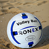 М'яч для волейболу, Ігровий волейбольний м'яч розмір 5 Ручна зшивка Ronex Біло-синій (2B), фото 9