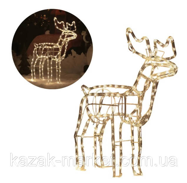 Декоративний новорічний олень 70 см із дроту світний теплий колір, фігурка оленя новорічна, фото 1
