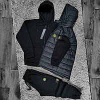 Спортивний костюм чоловічий на флісі жилетка Stone Island зимовий комплект стон айленд чорний