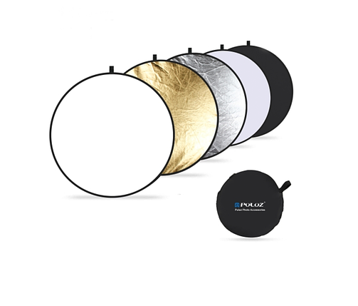 Гнучкий відбивач світла для фото 110 см з ручками 5 в 1, рефлектор круглий Puluz PU5110 чорний, білий, золотий, срібний, фото 1