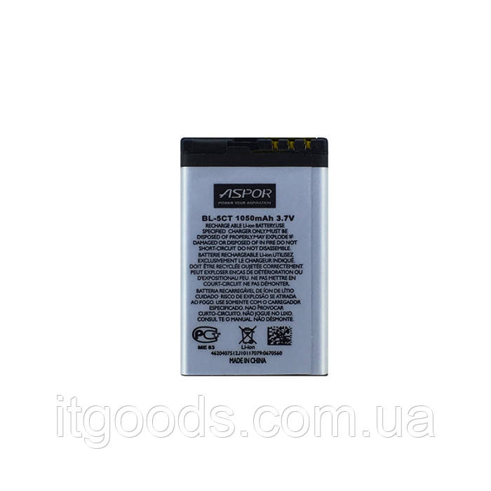 Акумулятор (АКБ / батарея) Aspor BL-5CT 1050mAh 3.7V для Nokia 3720 5220XM 5630 6303 6730 C3-01 C5-00 C6-01