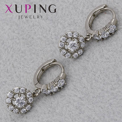 Серёжки застежка в виде кольца сребристого цвета Xuping Jewelry покрыты родием круг кристаллы кольца 23х10 мм, фото 1
