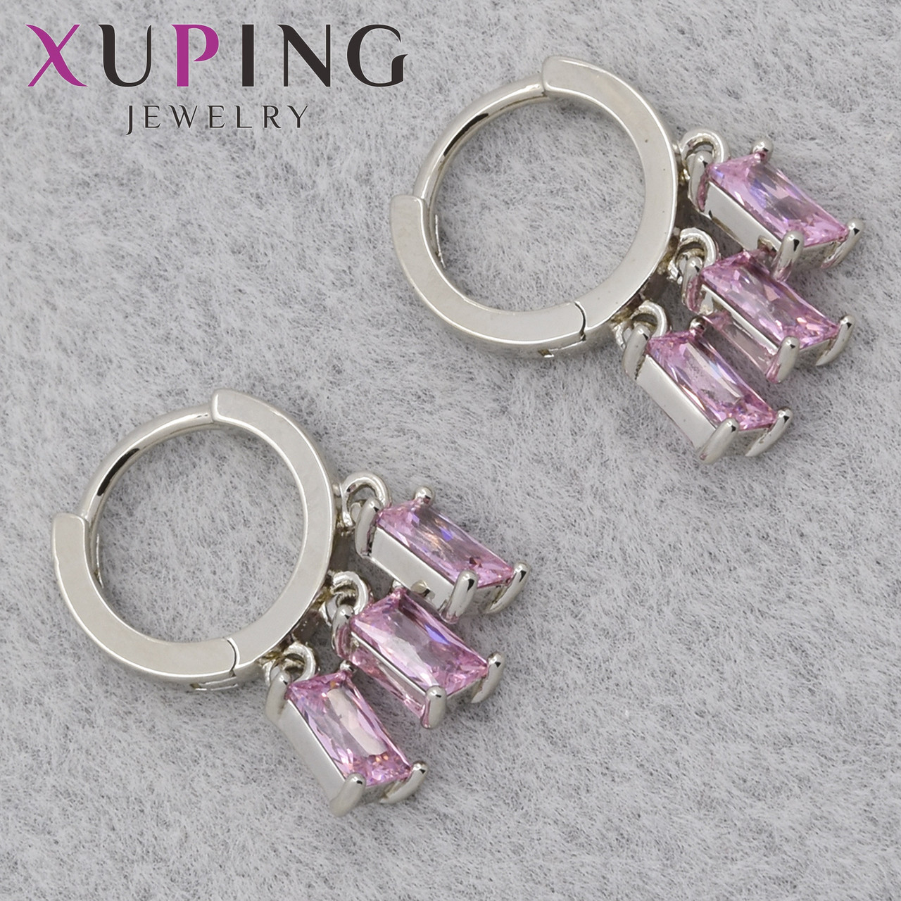 Серёжки кольцо конго серебристого цвета Xuping Jewelry покрыты родием с розовыми кристаллами диаметр 10 мм