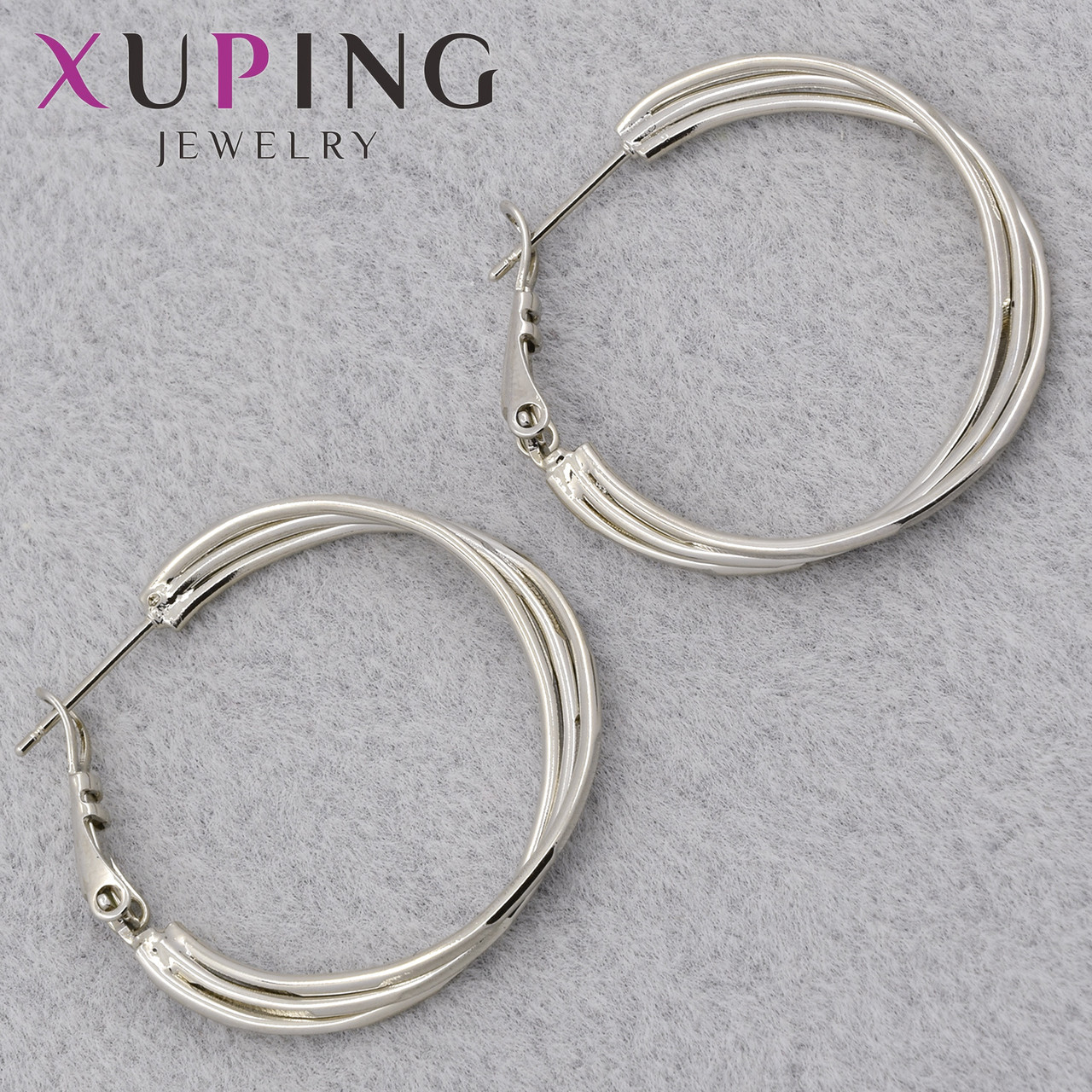 Серёжки женские серебристые фирма Xuping Jewelry родий застёжка булавка крученное кольцо диаметр 30 мм