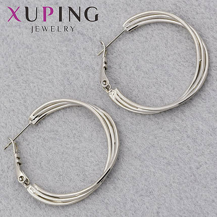 Серёжки женские серебристые фирма Xuping Jewelry родий застёжка булавка крученное кольцо диаметр 30 мм, фото 1