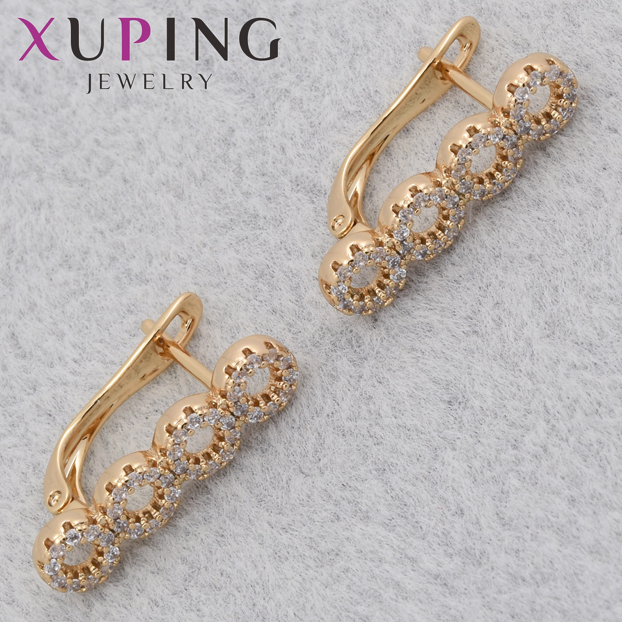 Серёжки женские позолота 18K Xuping Jewelry английская застёжка кружочки с белыми кристаллами размер 20х5 мм