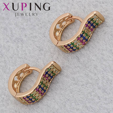 Серёжки женские позолота 18K Xuping Jewelry кольцо конго с разноцветными кристаллами диаметр колечка 11 мм, фото 1