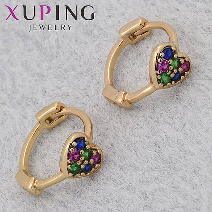 Серёжки женские позолота 18K Xuping Jewelry кольцо конго сердца с разноцветными камнями диаметр колечка 11 мм, фото 1