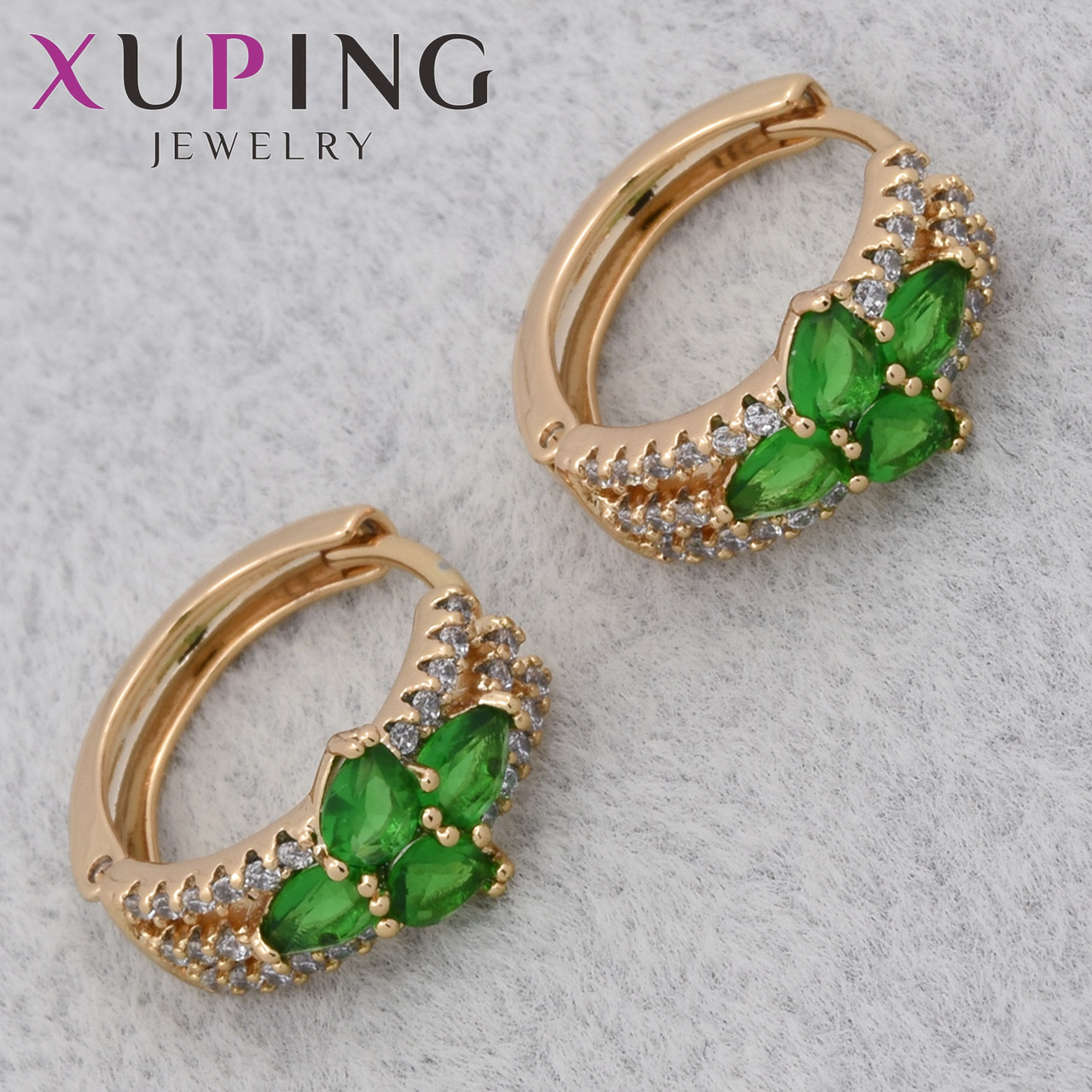 Серёжки женские позолота 18K Xuping Jewelry кольцо конго с изумрудными и белыми стразами диаметр колечка 16 мм