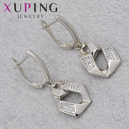 Серёжки женские серебристые фирма Xuping Jewelry родий английская застёжка с стразами размер 35х13 мм, фото 1