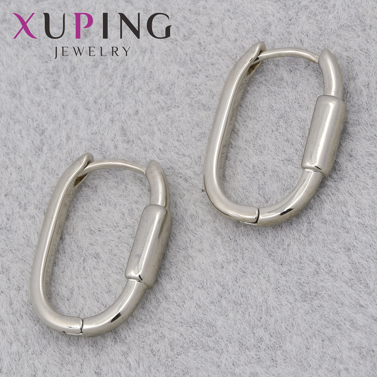 Серьги женские позолота фирма Xuping Jewelry родий кольцо конго овалы гладкие диаметр колечка 20х13 мм