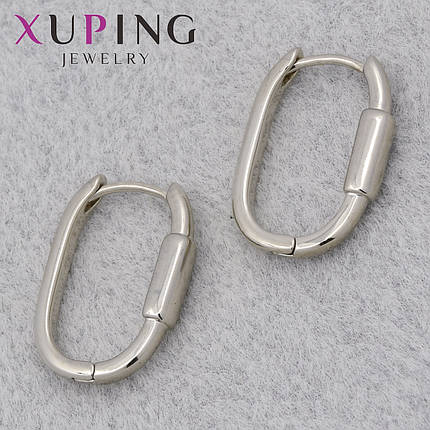 Серьги женские позолота фирма Xuping Jewelry родий кольцо конго овалы гладкие диаметр колечка 20х13 мм, фото 1