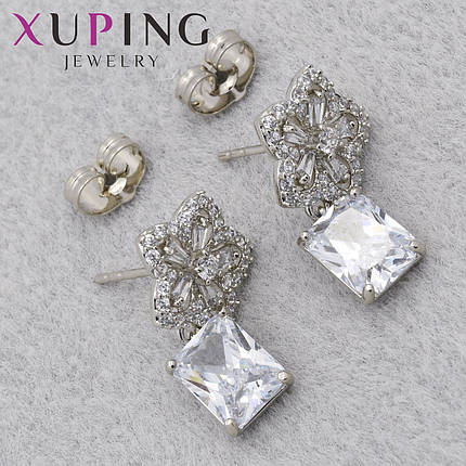 Серьги женские позолота фирма Xuping Jewelry родий застёжка гвоздик цветочки с камнями сваровски 21х13 мм, фото 1
