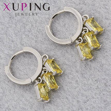Серьги женские позолота фирма Xuping Jewelry родий кольцо конго с жёлтыми кристаллами диаметр кольца 10 мм, фото 1