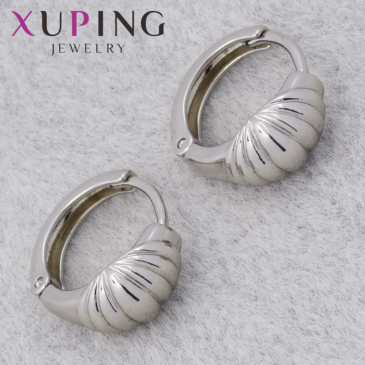 Серьги женские позолота серебристого цвета фирма Xuping Jewelry родий кольцо конго гладкие размер 25х11 мм