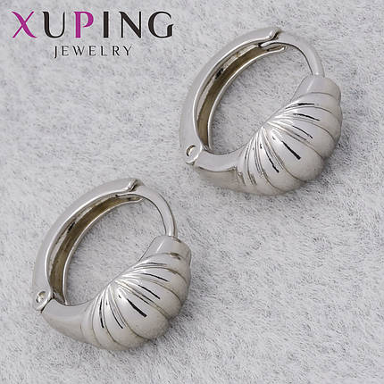 Серьги женские позолота серебристого цвета фирма Xuping Jewelry родий кольцо конго гладкие размер 25х11 мм, фото 1