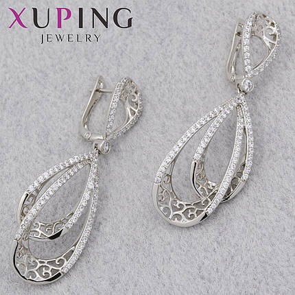 Серьги женские позолота фирма Xuping Jewelry родий английская застёжка восьмёрочки с узорами размер 50х15 мм, фото 1