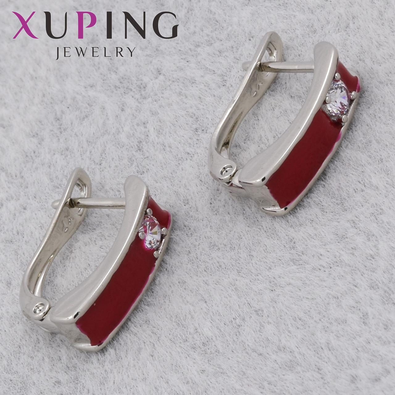 Серьги женские позолота фирма Xuping Jewelry родий английская застёжка с белыми камушками размер 13х10 мм
