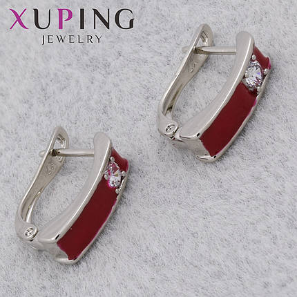 Серьги женские позолота фирма Xuping Jewelry родий английская застёжка с белыми камушками размер 13х10 мм, фото 1