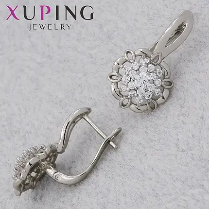 Серьги женские позолота фирма Xuping Jewelry родий английская застёжка цветочки с стразами размер 20х10 мм, фото 1