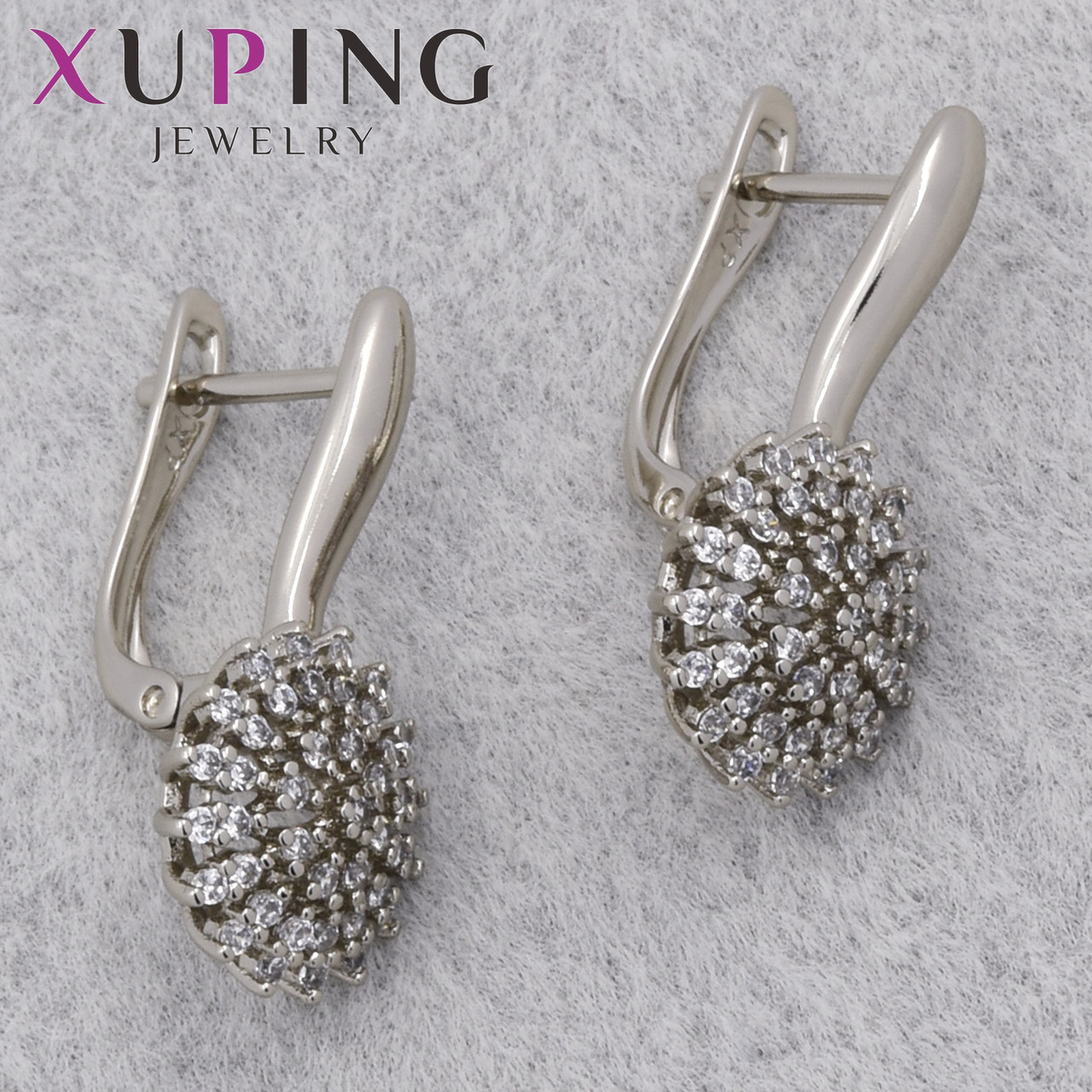Серьги женские позолота фирма Xuping Jewelry родий английская застёжка цветочки с стразами размер 23х10 мм