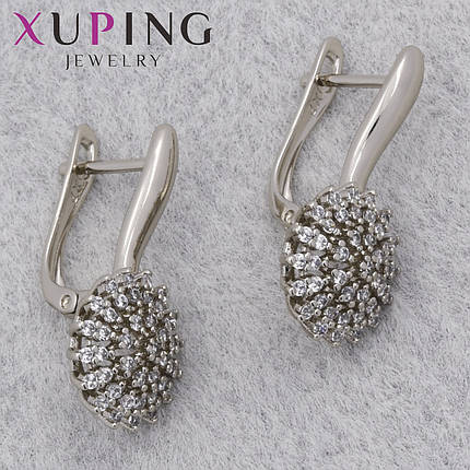 Серьги женские позолота фирма Xuping Jewelry родий английская застёжка цветочки с стразами размер 23х10 мм, фото 1
