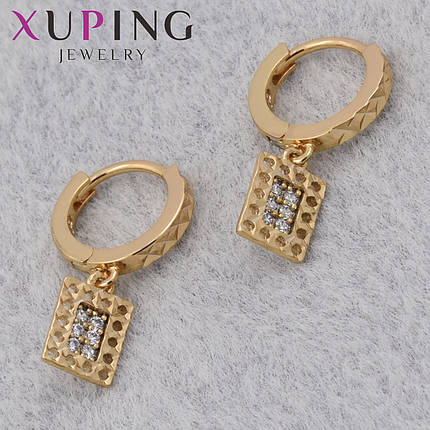 Серёжки женские позолота 18K Xuping Jewelry кольцо конго с белыми кристаллами и узорами диаметр колечка 10 мм, фото 1