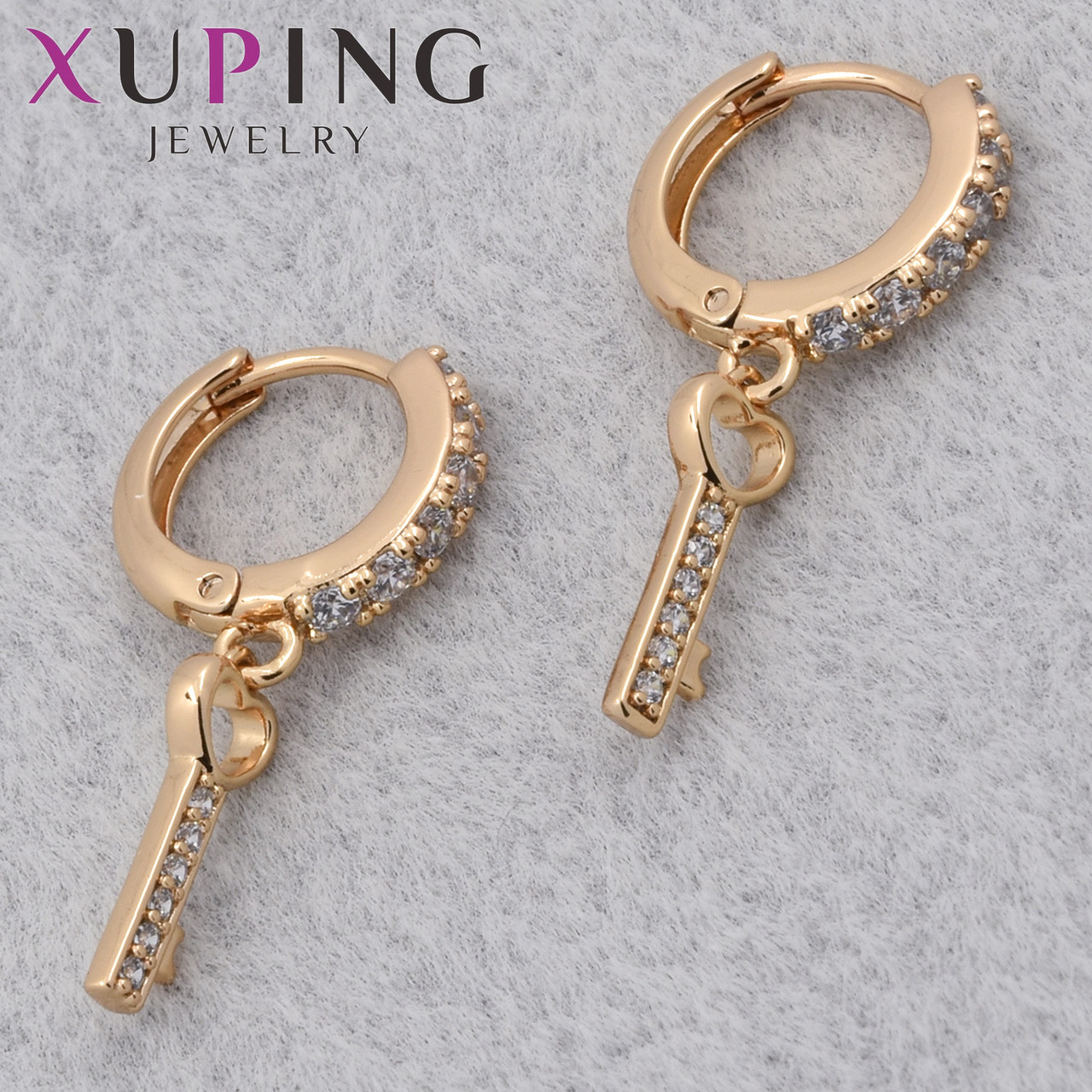 Серёжки женские позолота 18K Xuping Jewelry кольцо конго ключи сердечки с стразами диаметр колечка 13 мм