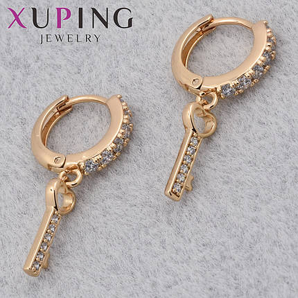 Серёжки женские позолота 18K Xuping Jewelry кольцо конго ключи сердечки с стразами диаметр колечка 13 мм, фото 1