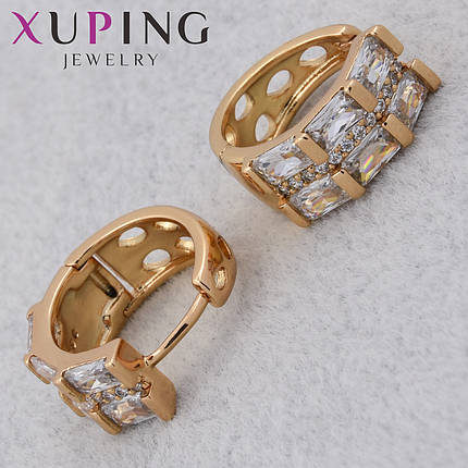 Серёжки женские позолота 18K Xuping Jewelry кольцо конго с белыми кристаллами диаметр колечка 15 мм, фото 1