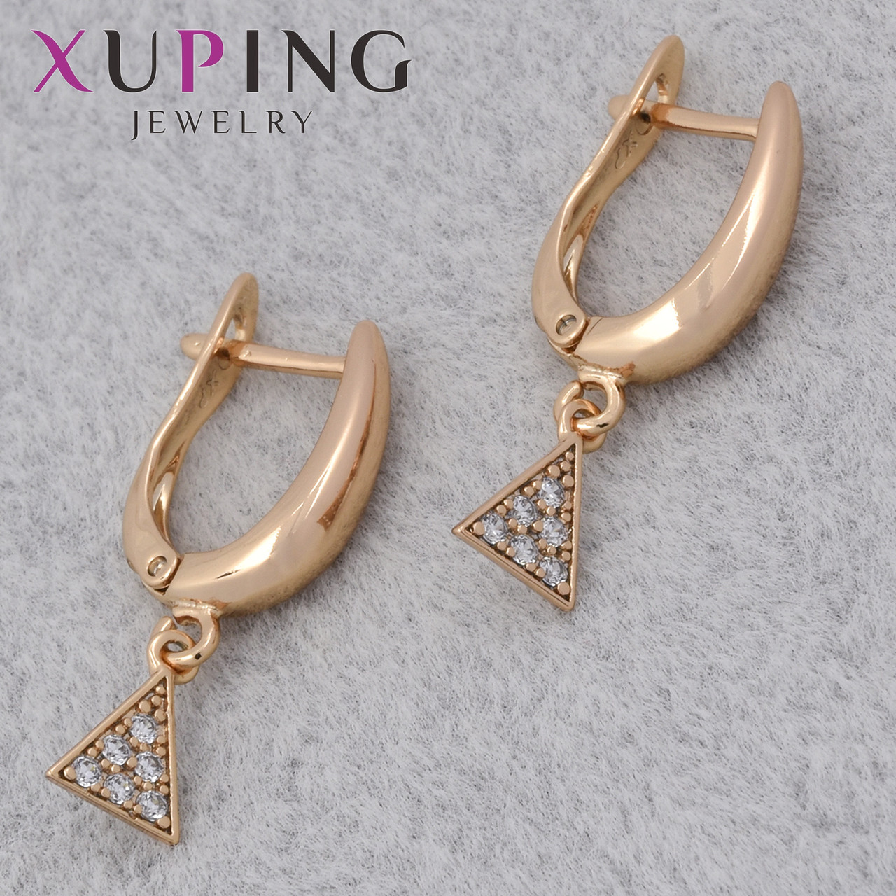 Серьги женские позолота 18K Xuping Jewelry английская застёжка треугольнички с камушками размер 25х10 мм