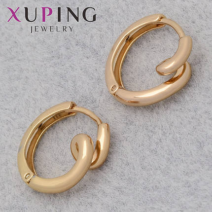 Серёжки женские позолота 18K Xuping Jewelry кольцо конго крученный металл диаметр колечка 15 мм, фото 1