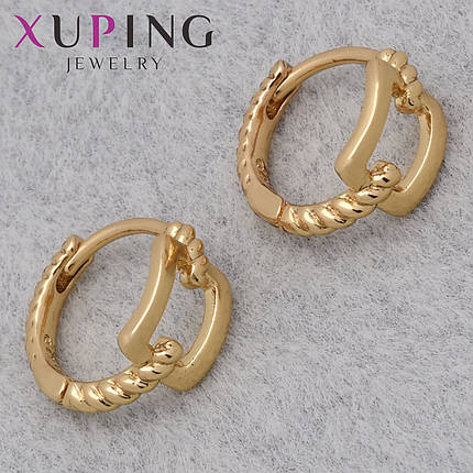 Серёжки женские позолота 18K Xuping Jewelry кольцо конго крученный металл диаметр колечка 12 мм, фото 1