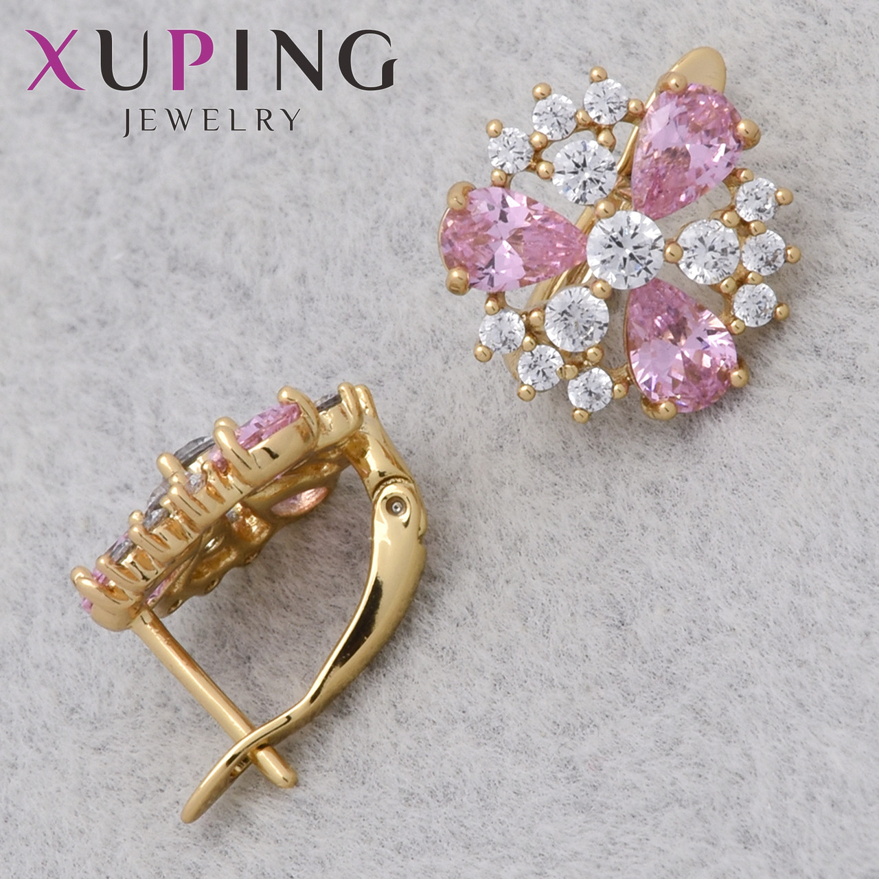 Серёжки женские позолота 18K Xuping Jewelry английская застёжка с разноцветными стразами размер 14х14 мм