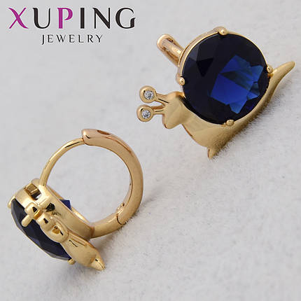 Серёжки женские позолота 18K Xuping Jewelry кольцо конго улитка с синими сапфирами диаметр колечка 15 мм, фото 1
