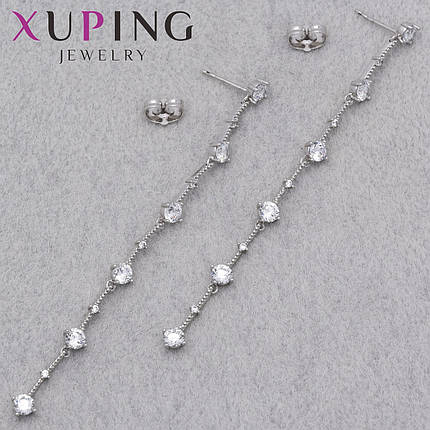 Серьги женские позолота фирма Xuping Jewelry родий застёжка гвоздик с хрустальными камнями размер 85х6 мм, фото 1