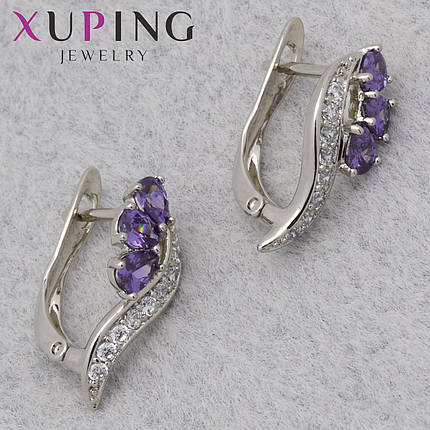 Серьги женские позолота фирма Xuping Jewelry родий английская застёжка с белым цирконом размер 17х7 мм, фото 1