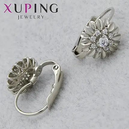 Серьги женские позолота фирма Xuping Jewelry родий английская застёжка цветочки с камушками размер 10х10 мм, фото 1