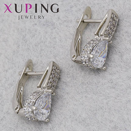 Серьги женские позолота фирма Xuping Jewelry родий английская застёжка камушки сваровски размер 15х5 мм, фото 1