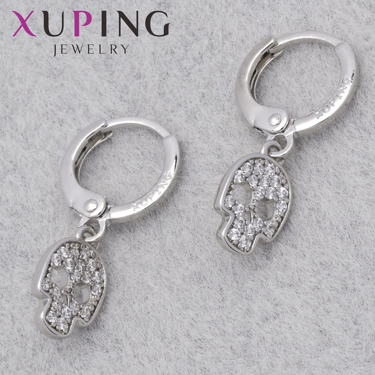 Серьги женские позолота фирма Xuping Jewelry родий кольцо конго черепа с камушками диаметр кольца 10 мм