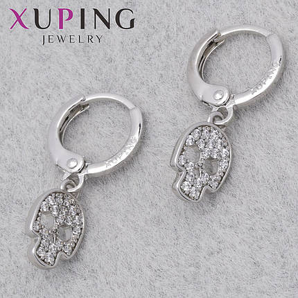 Серьги женские позолота фирма Xuping Jewelry родий кольцо конго черепа с камушками диаметр кольца 10 мм, фото 1
