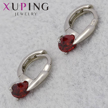 Серьги женские позолота фирма Xuping Jewelry родий кольцо конго с красными камушками диаметр кольца 10 мм, фото 1