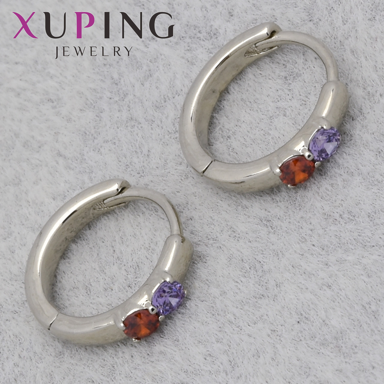 Серьги женские позолота фирма Xuping Jewelry родий кольцо конго с разноцветными камнями диаметр кольца 10 мм